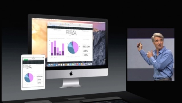 Apple's Craig Federighi demonstrating how an OS X presentation can be opened up on an iPad.