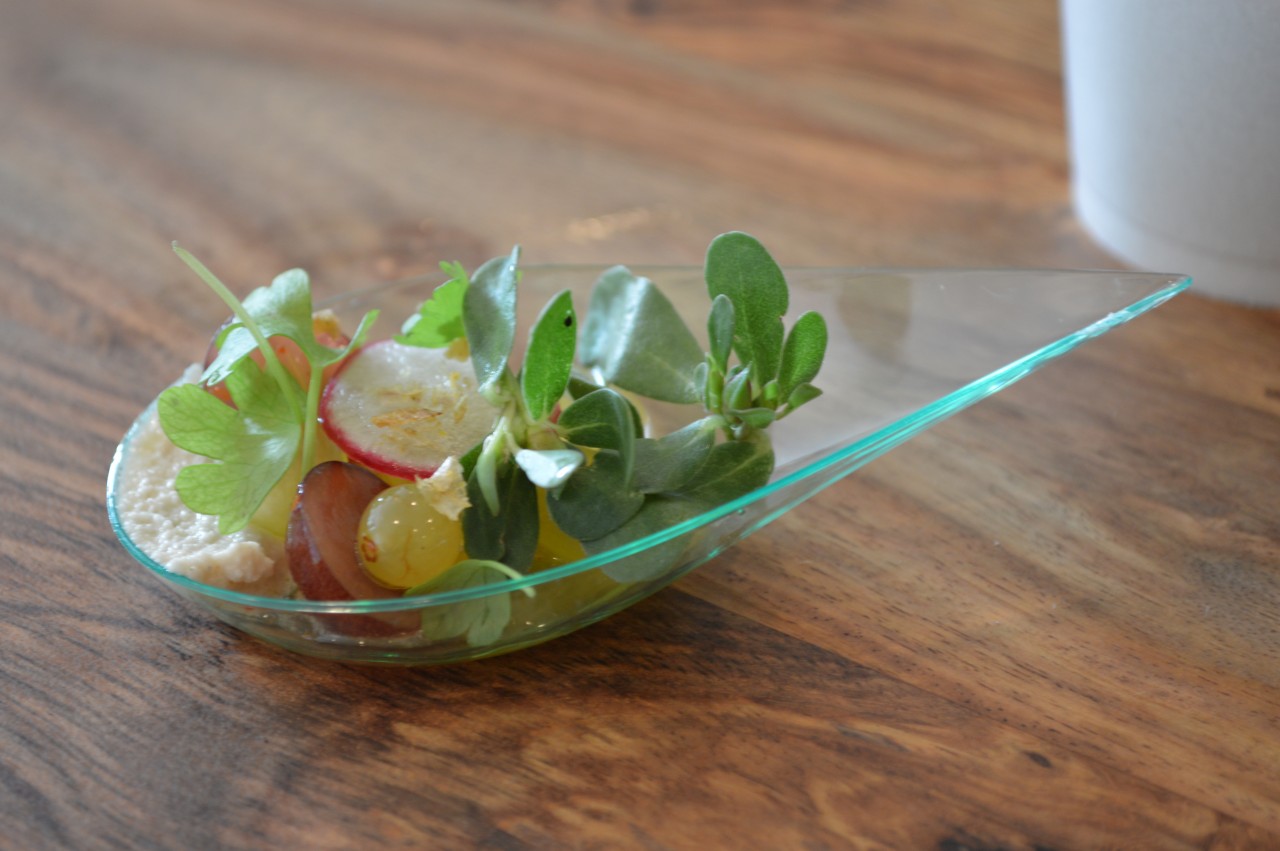 The grapes in this grape salad were cooked with sous-vide. They had all of the flavor and were still firm but not too firm.