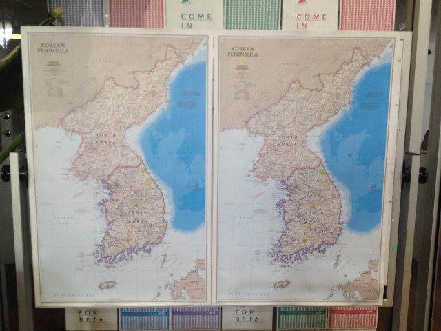 This map of the Korean peninsula served as one of the backdrops at the Hack North Korea event.