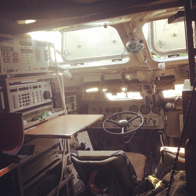 An Instagram post from inside Sotkin's BTR armored vehicle, showing his workstation.