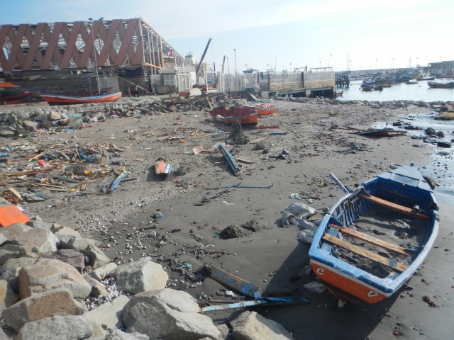 Damage following the tsunami from the April 2014 earthquake.