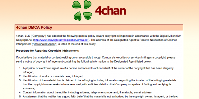 4chan adopts DMCA policy after nude celebrity photo postings