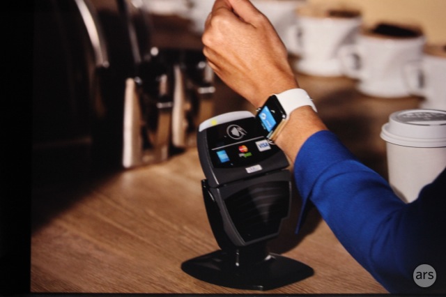 The Apple Watch being used to make a payment.