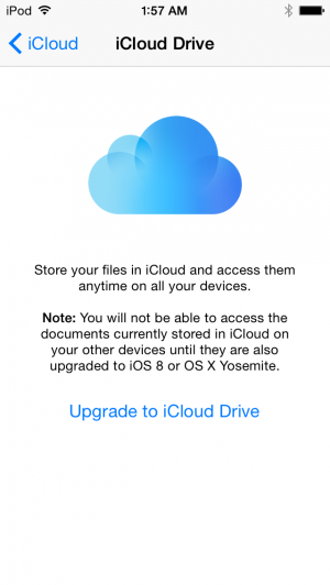 Enabling iCloud Drive is a one-way trip. If you have Macs, we suggest waiting for Yosemite.