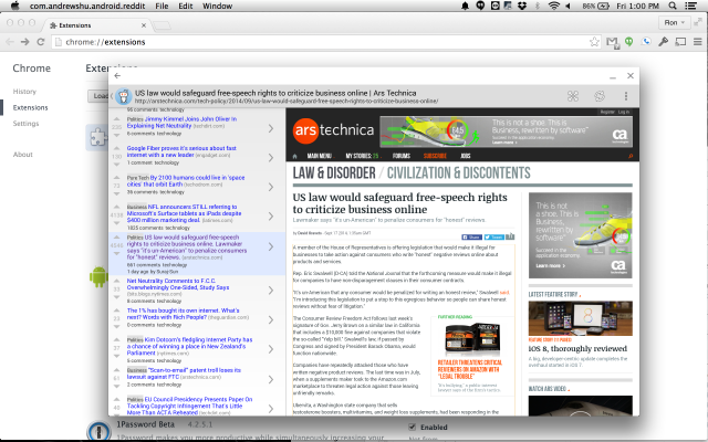 The Android app "Reddit is Fun" running on Mac OS.