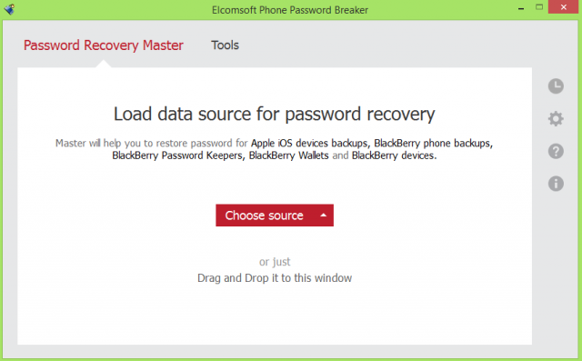 The friendly Windows interface of Elcomsoft Phone Password Breaker. It works with BlackBerry devices as well.