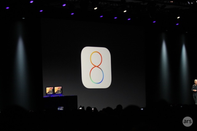 Tim Cook unveils iOS 8 at WWDC 2014.