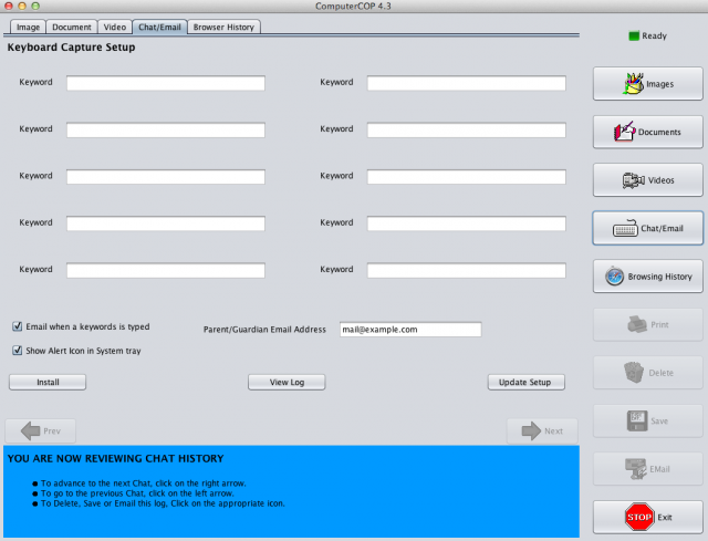 Interface for installing ComputerCOP keylogger.