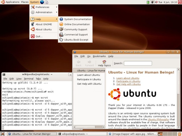 The default desktop of Ubuntu 6.06, Dapper Drake, the only release to miss the April release date.