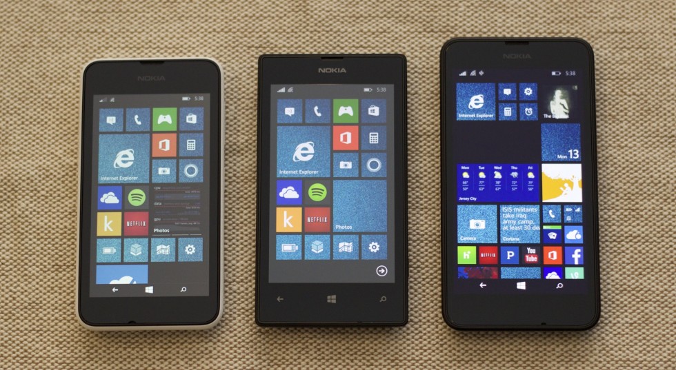 From left to right: The Lumia 530, 520, and 635.
