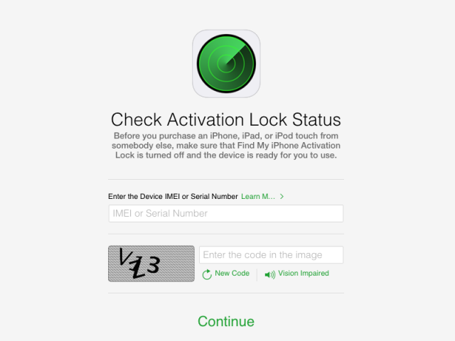 The new status page will let you use your device's serial number or IMEI to see its activation lock status.