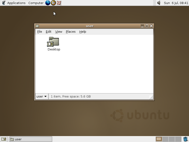 The default desktop of Ubuntu 4.10, Warty Warthog.