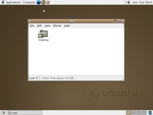 The default desktop of Ubuntu 4.10, Warty Warthog.