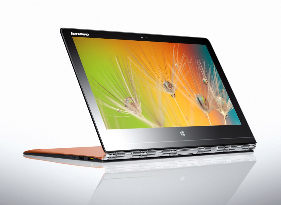 The Yoga 3 Pro showing off its elaborate hinge in action.