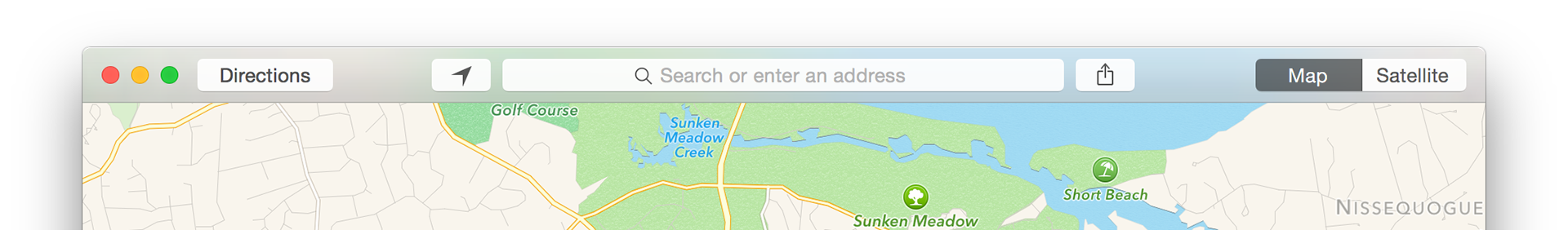 The Maps application provides an example of the new combined title bar and toolbar.