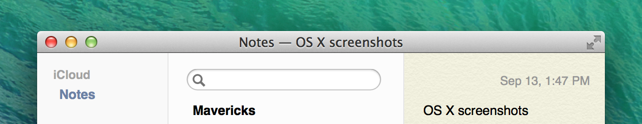 The window title for Notes in Mavericks combines the application name and the title of the currently selected note.