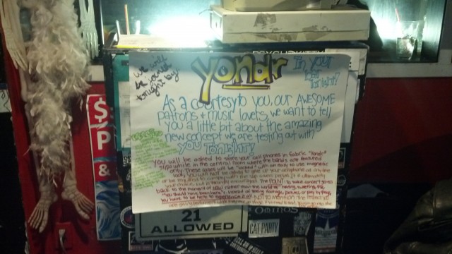 Stork Club management put this sign up explaining what Yondr is, but man, there needs to be a TL;DR on this.