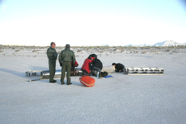 The CIBER instrument is recovered after its trip above the atmosphere.
