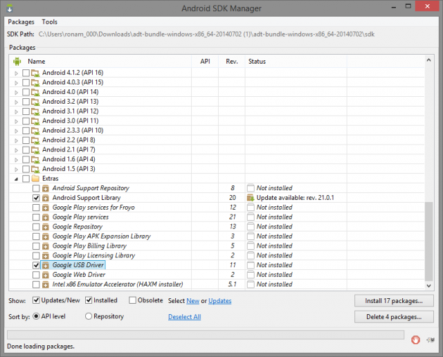 android sdk manager install