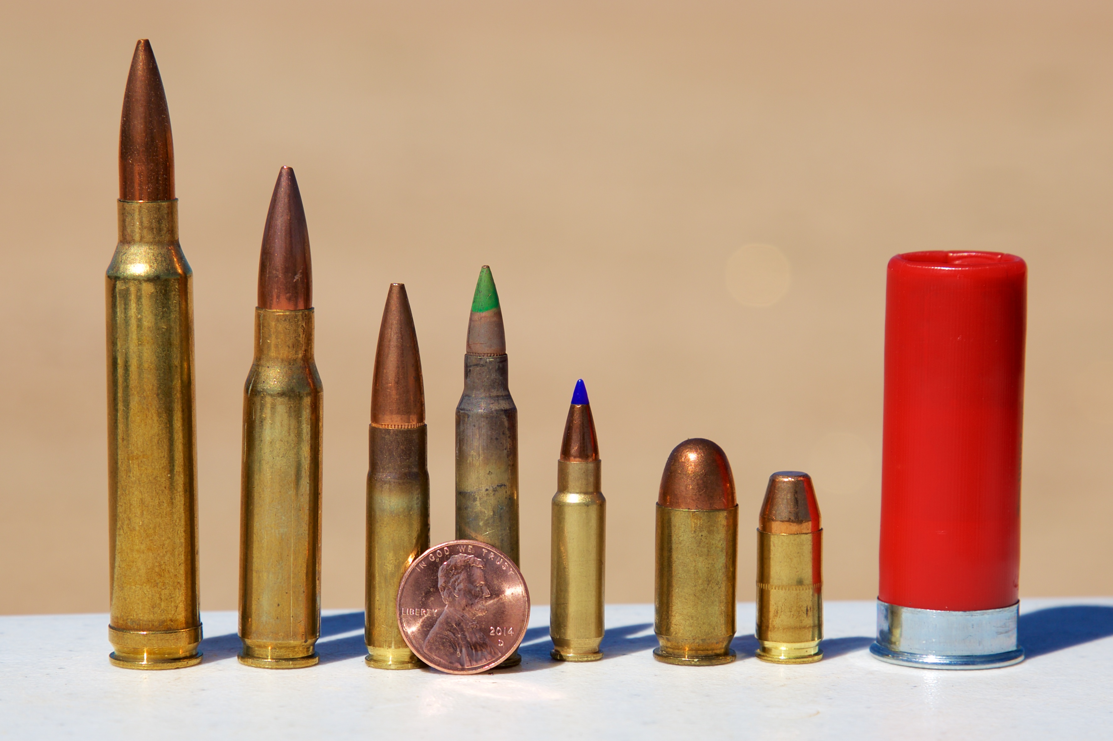 From left to right: .300 Winchester Magnum, 7.62mm NATO, 300 Blackout, 5.56mm NATO, FN 5....