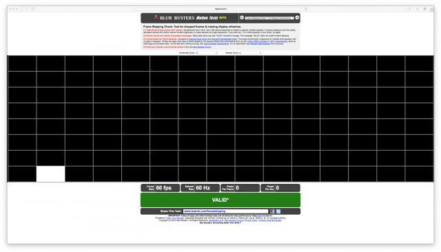 The output of the <a href="http://www.testufo.com/#test=frameskipping">BlurBusters</a> frame skipping test also shows a verifiable 60Hz refresh.