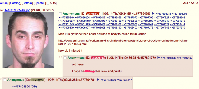 A follow-up thread on 4chan's /b/ board on the news of the alleged Portland murder and suspect David Kalac. 