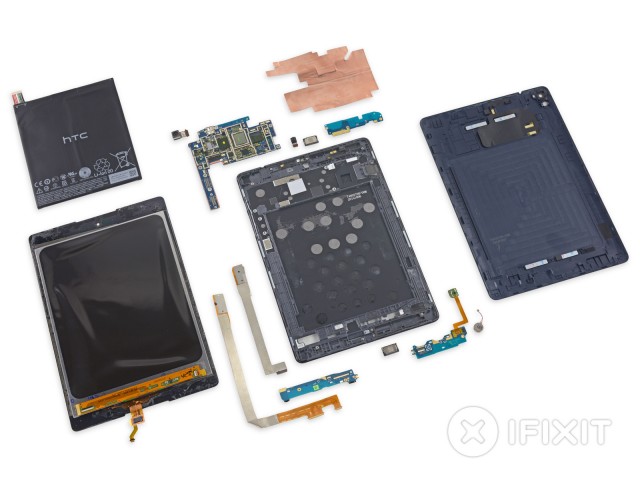 An exploded Nexus 9. It's apparently pretty hard to dismantle.