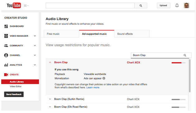 YouTube shows video creators what copyright restrictions their audio will face