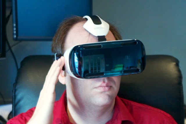 The author shows off the current Gear VR 