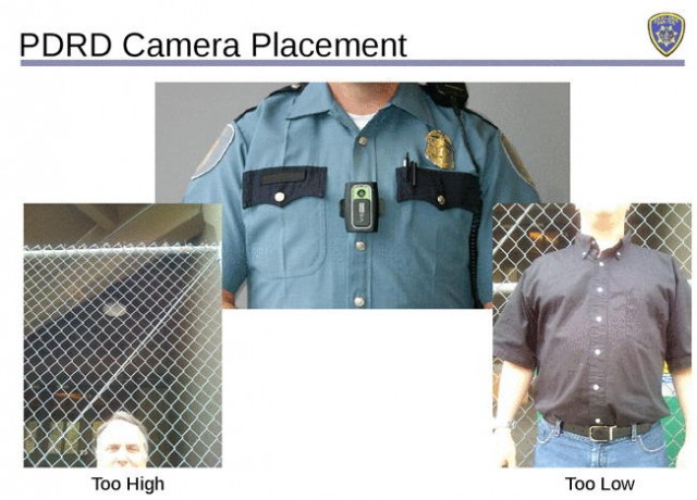 An OPD slide deck instructs officers how to place their cameras.