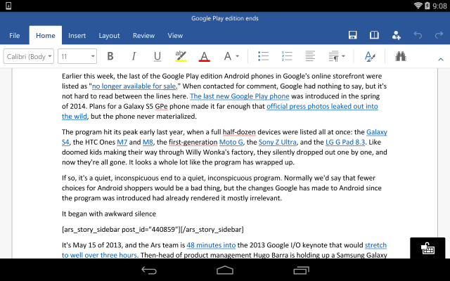 The Office for Android apps are ready to exit their preview.