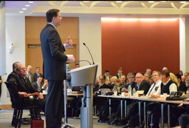 FBI Director James Comey speaks at the International Conference on Cyber Security at Fordham University on January 7.