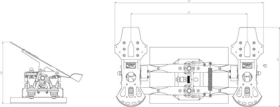 Design plan for the Slaw Device pedals, showing dimensions.