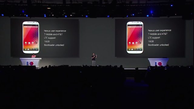 Hugo Barra introducing the Galaxy S4 Google Play edition at Google I/O 2013. This was just seconds before he announced the price and lost the audience's interest.