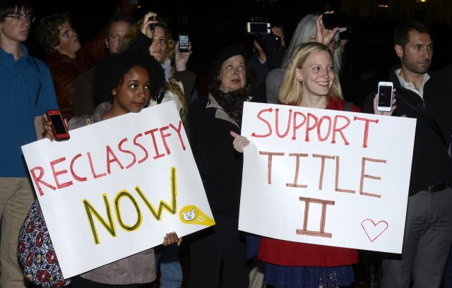 A November 2014 rally at the White House. Public input played an important role in the net neutrality debate.