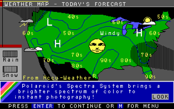 Weather report on Prodigy, circa 1988.