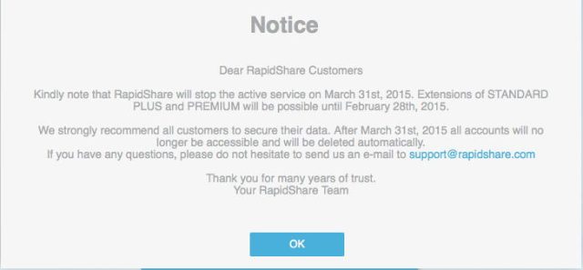 RapidShare calls it quits: Veteran file-sharing site to close in March 2015