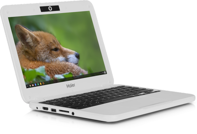 The Haier Chromebook 11E is a bit thicker and heavier but includes a removable battery.
