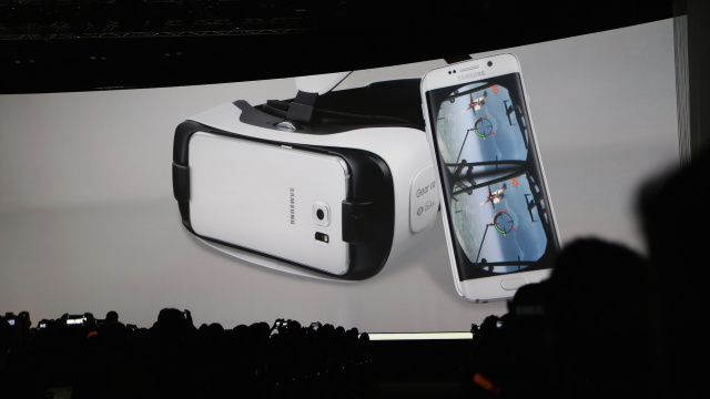 The new GearVR onstage at Mobile World Congress in Barcelona.