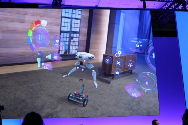 A demonstration of an "Internet of Things: interface in HoloLens during today's Microsoft Build keynote.