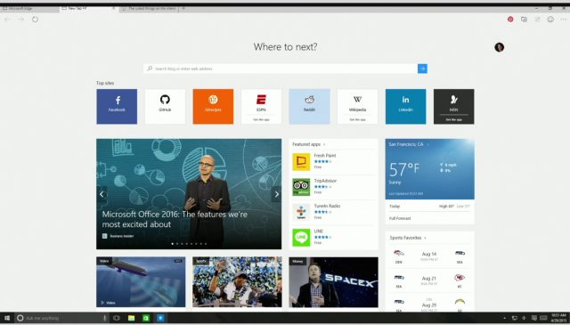 The new New Tab page in Edge.