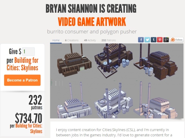 More than 230 strangers are currently paying Shannon to make cool stuff for the entire <i>Cities: Skylines</i> community.