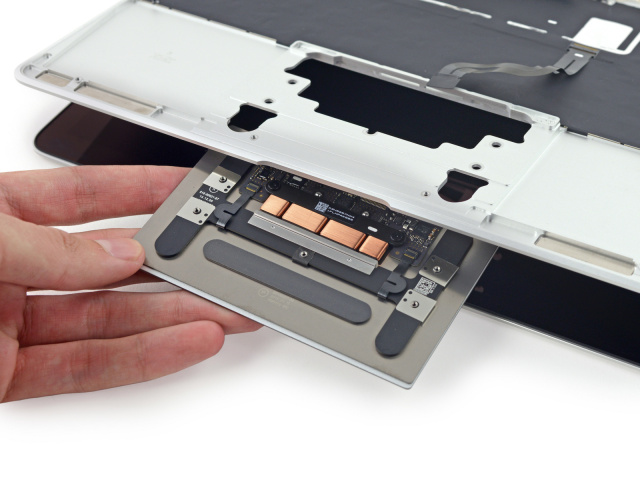 The Force Touch trackpad is a bit slimmer than the one in the MacBook Pro but is essentially the same part.