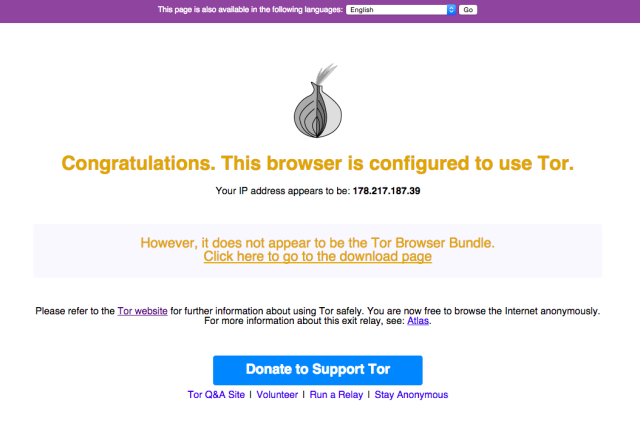 Proof of connection: the site check.torproject.org will show you if you're connected via Tor.