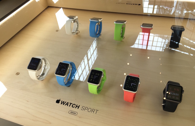 One of the Apple Watch viewing tables in the 14th Street Apple Store.