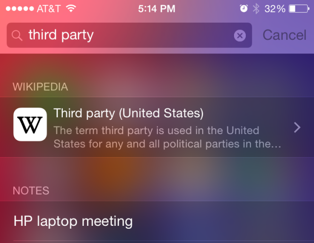 Spotlight got better in iOS 8, but let's let third-parties do more with it.