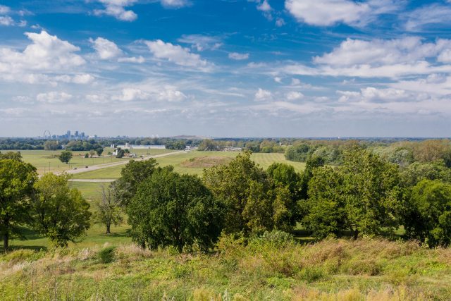 The view from atop Cahokia's huge "Monks Mound," named after some Europeans who lived there for about four years rather than the people who, you know, built it.