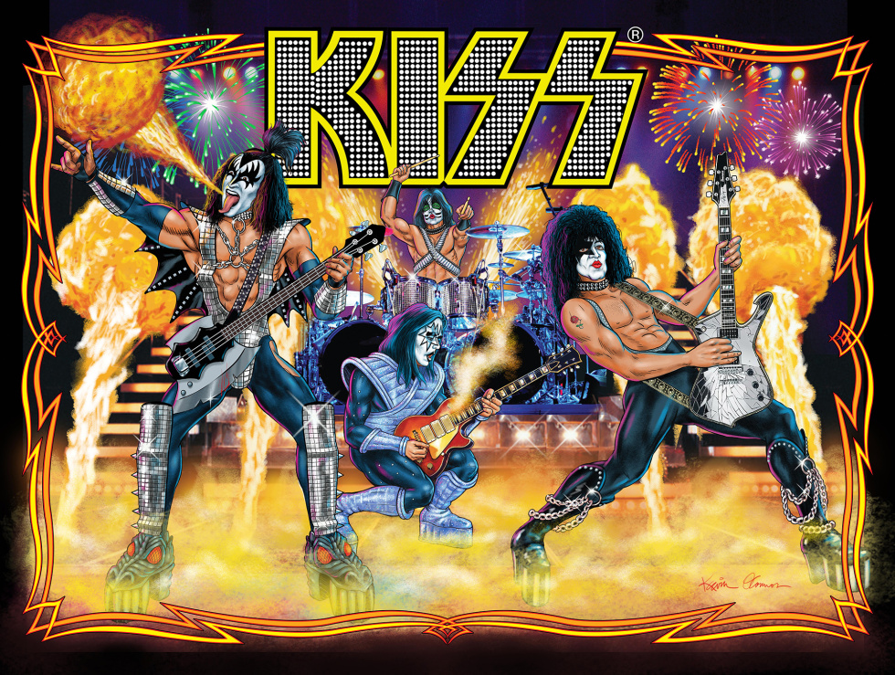 The new Kiss pinball backglass design, with strong ties to the original 1978 version.