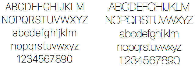 A new typeface could continue OS X's visual shift. Here we compare San Francisco Display Ultralight (left) to Helvetica Neue Ultralight (right).