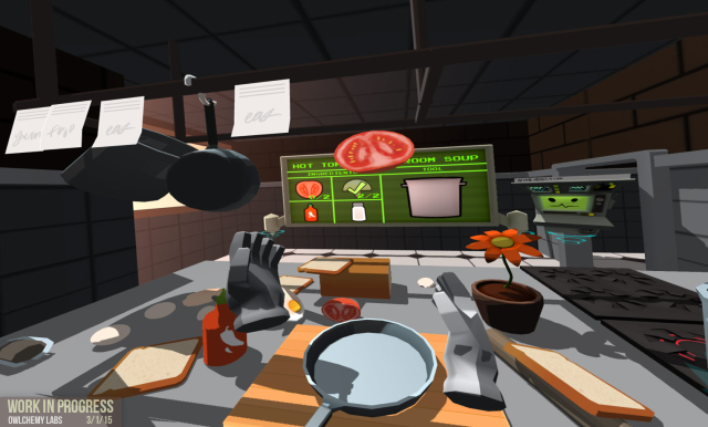 A 2D screenshot of <em>Job Simulator</em> for SteamVR by Owlchemy Labs.